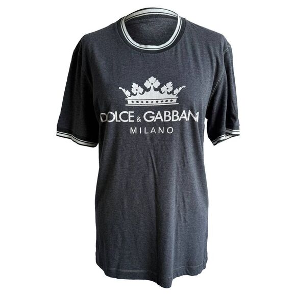 Dolce&Gabbana Tops - Dolce & Gabbana Logo Print T-Shirt in Grey Cotton